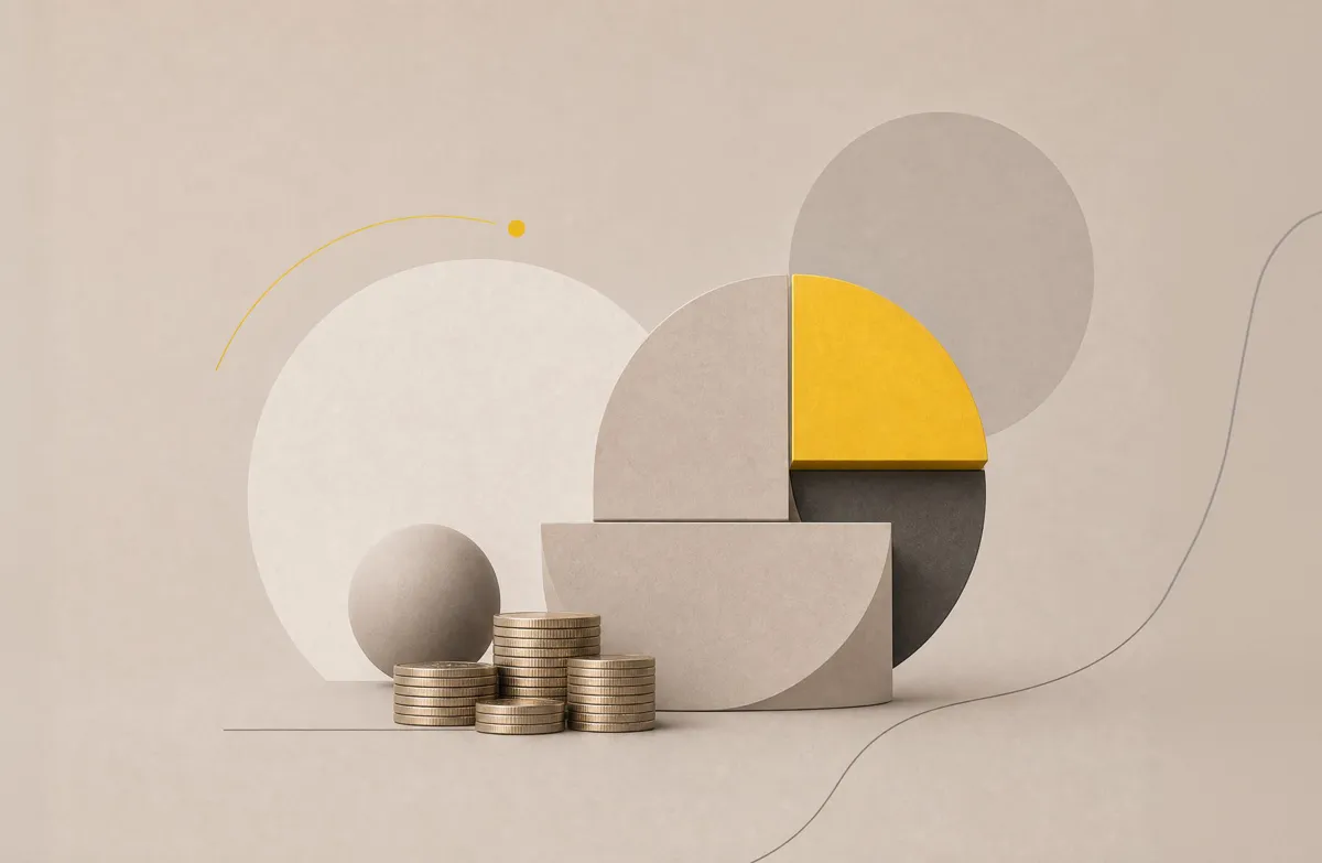 Umbrella sheltering a shield and bar chart, illustrating protected lending and financial growth.