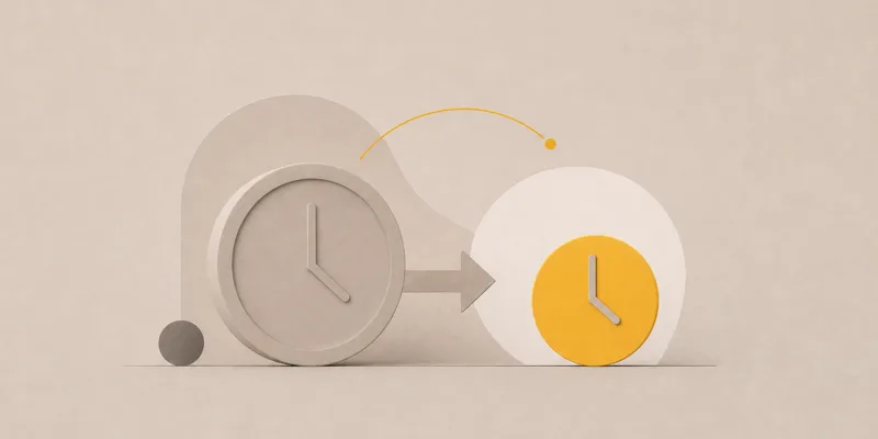 A large clock pointing toward a smaller yellow clock, illustrating faster reporting.